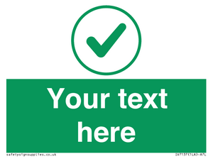 Custom green background, green tick in circle sign